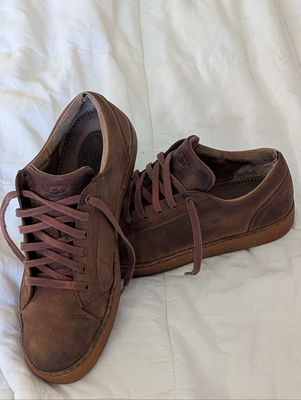 🔥UGG Men’s Brown Leather Casual Lace-Up Sneakers